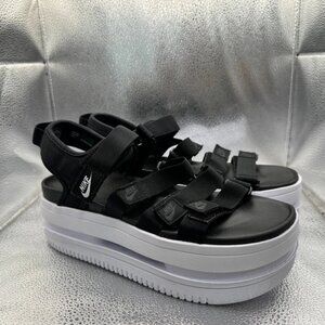 Size 8 Nike Icon Classic Womens Black White Platform Wedge Sandal DH0224-001